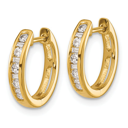 14K Yellow Gold Round/Baguette Diamond Hinged Hoop Earrings