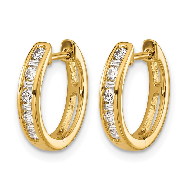 14K Yellow Gold Round/Baguette Diamond Hinged Hoop Earrings
