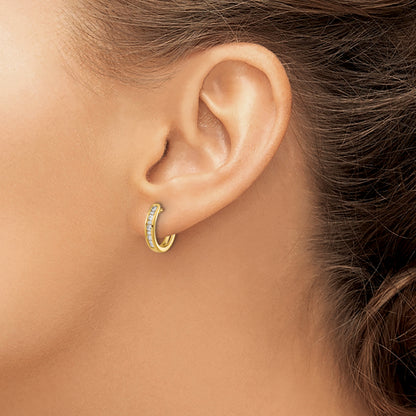 14K Yellow Gold Round/Baguette Diamond Hinged Hoop Earrings