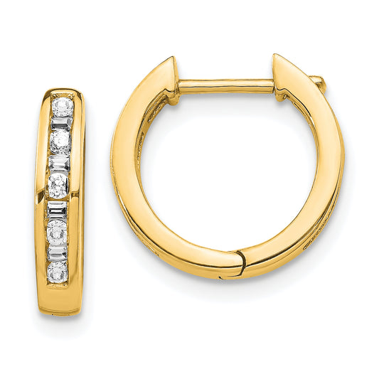 14K Yellow Gold Round/Baguette Diamond Hinged Hoop Earrings