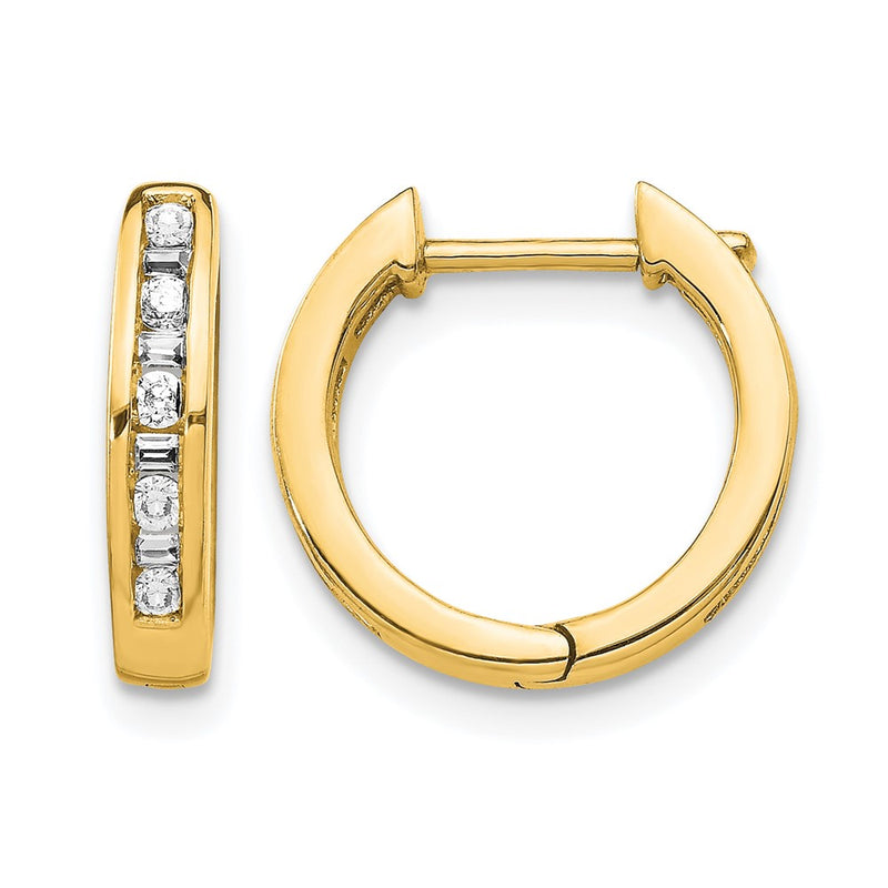 14K Yellow Gold Round/Baguette Diamond Hinged Hoop Earrings