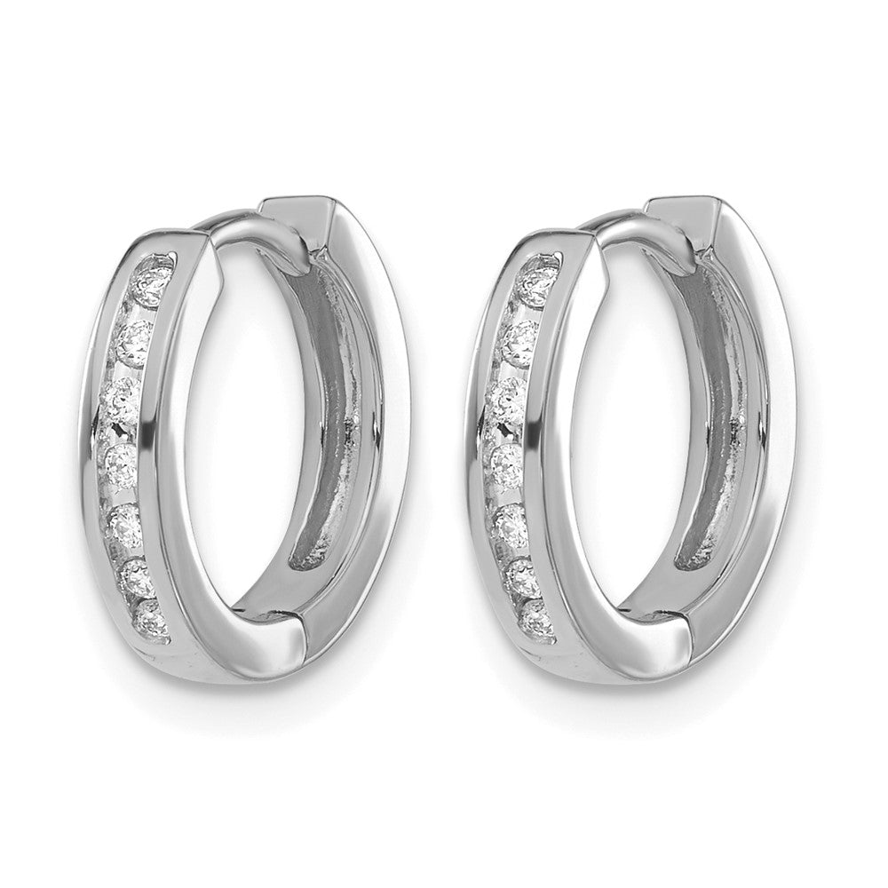 14k White Gold Real Diamond Hinged Hoop Earrings