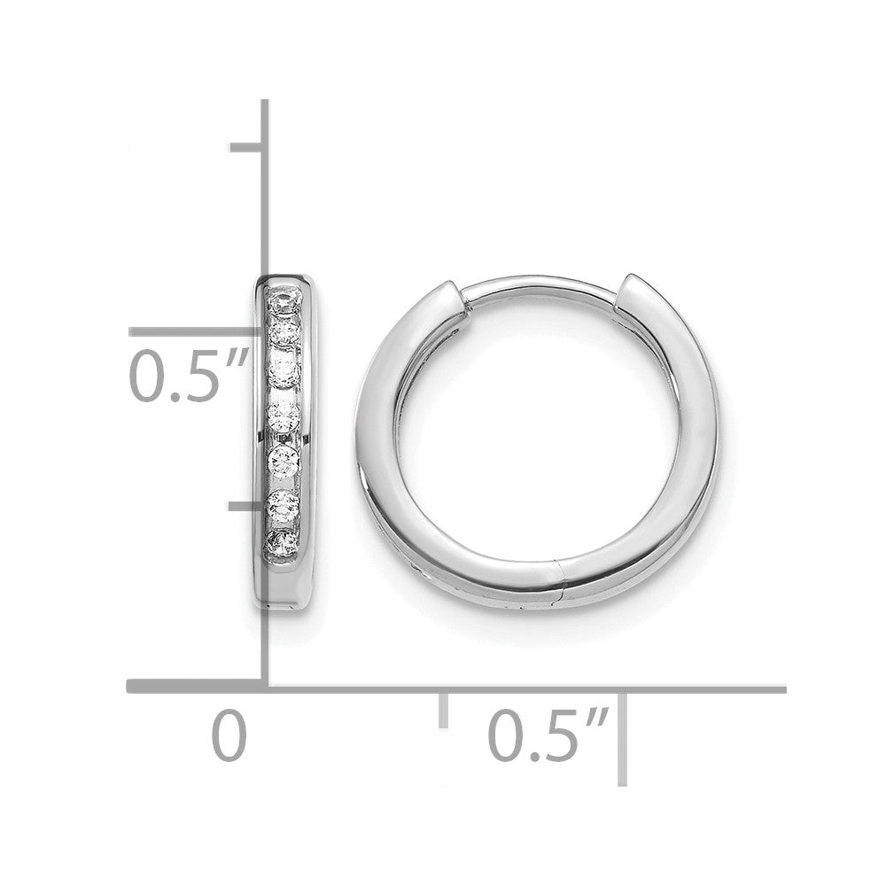 14k White Gold Real Diamond Hinged Hoop Earrings