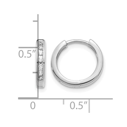 14k White Gold Real Diamond Hinged Hoop Earrings