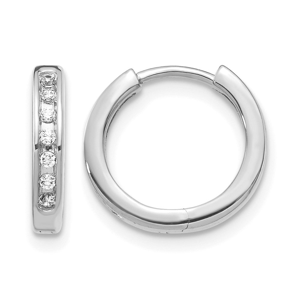 14k White Gold Real Diamond Hinged Hoop Earrings