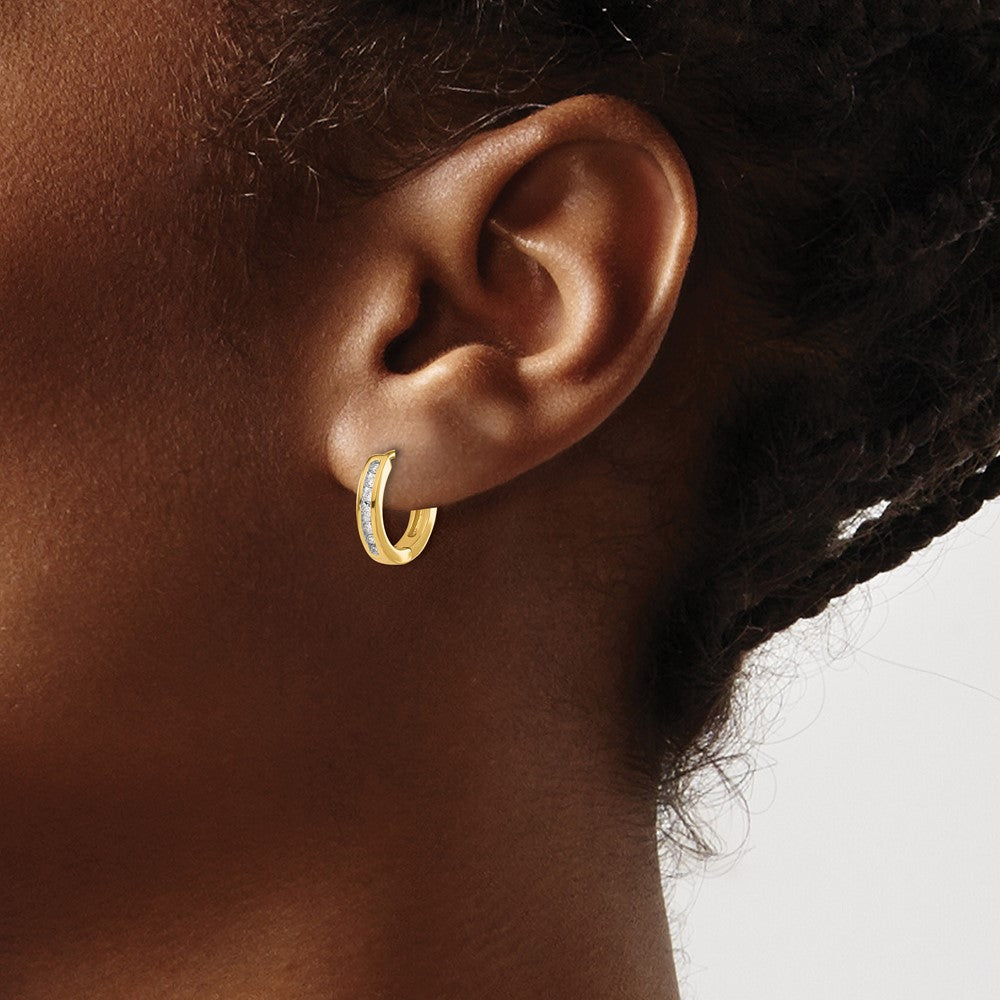 14k Yellow Gold Real Diamond Hinged Hoop Earrings