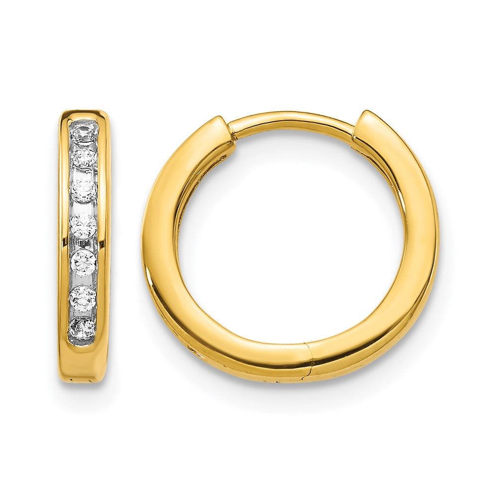 14k Yellow Gold Real Diamond Hinged Hoop Earrings