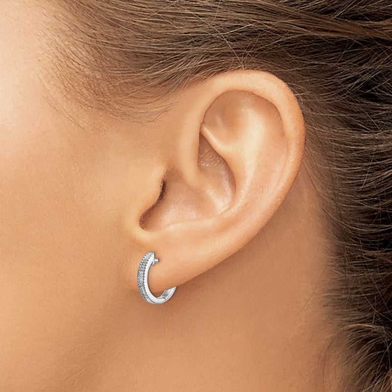 14k White Gold Real Diamond Hinged Hoop Earrings