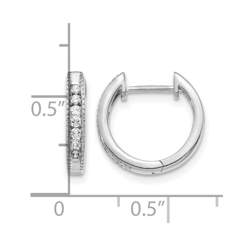 14k White Gold Real Diamond Hinged Hoop Earrings