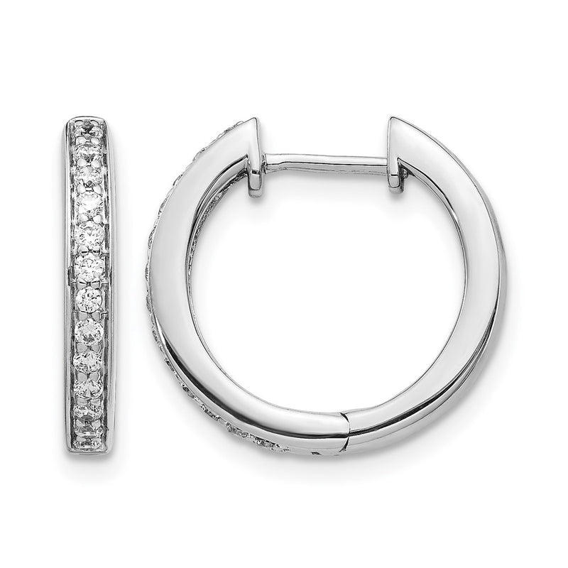 14k White Gold Real Diamond Complete Hinged Hoop Earrings