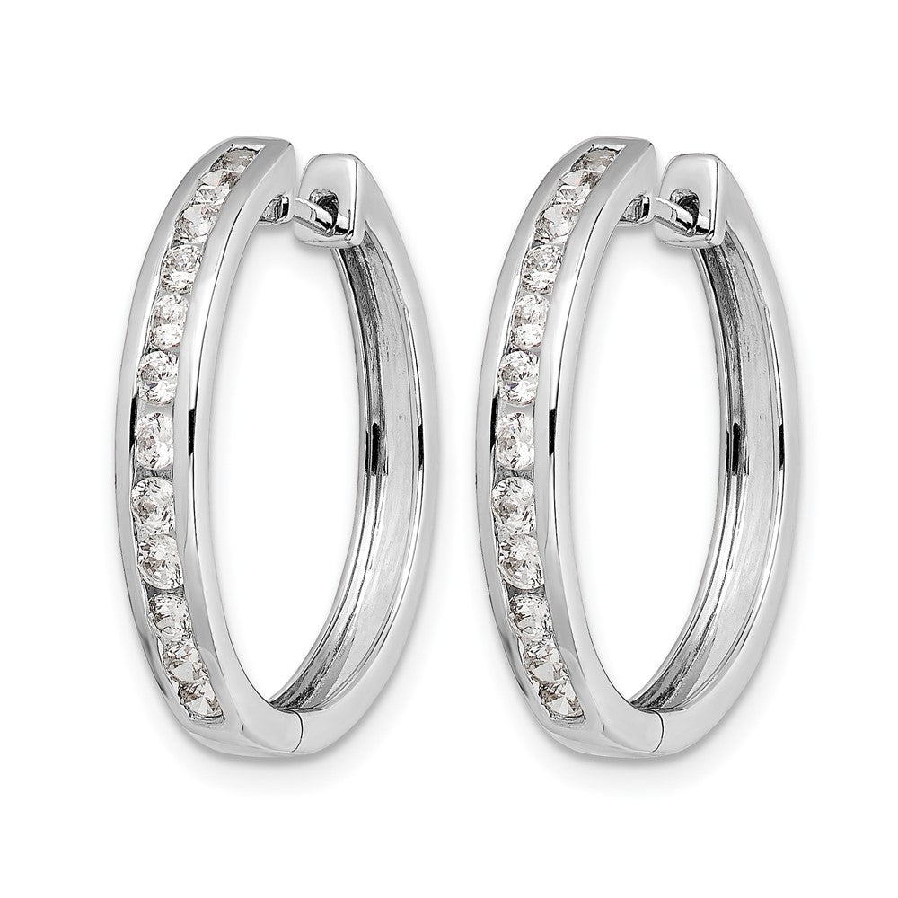 14k White Gold Real Diamond Hinged Hoop Earrings