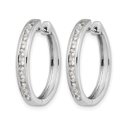 14k White Gold Real Diamond Hinged Hoop Earrings