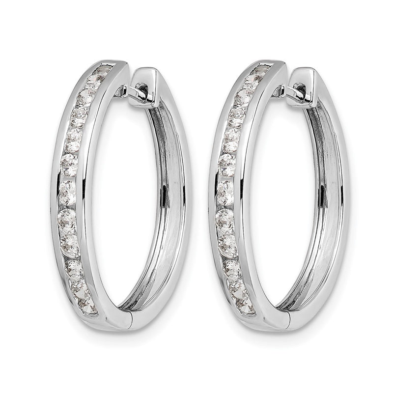 14k White Gold Real Diamond Hinged Hoop Earrings