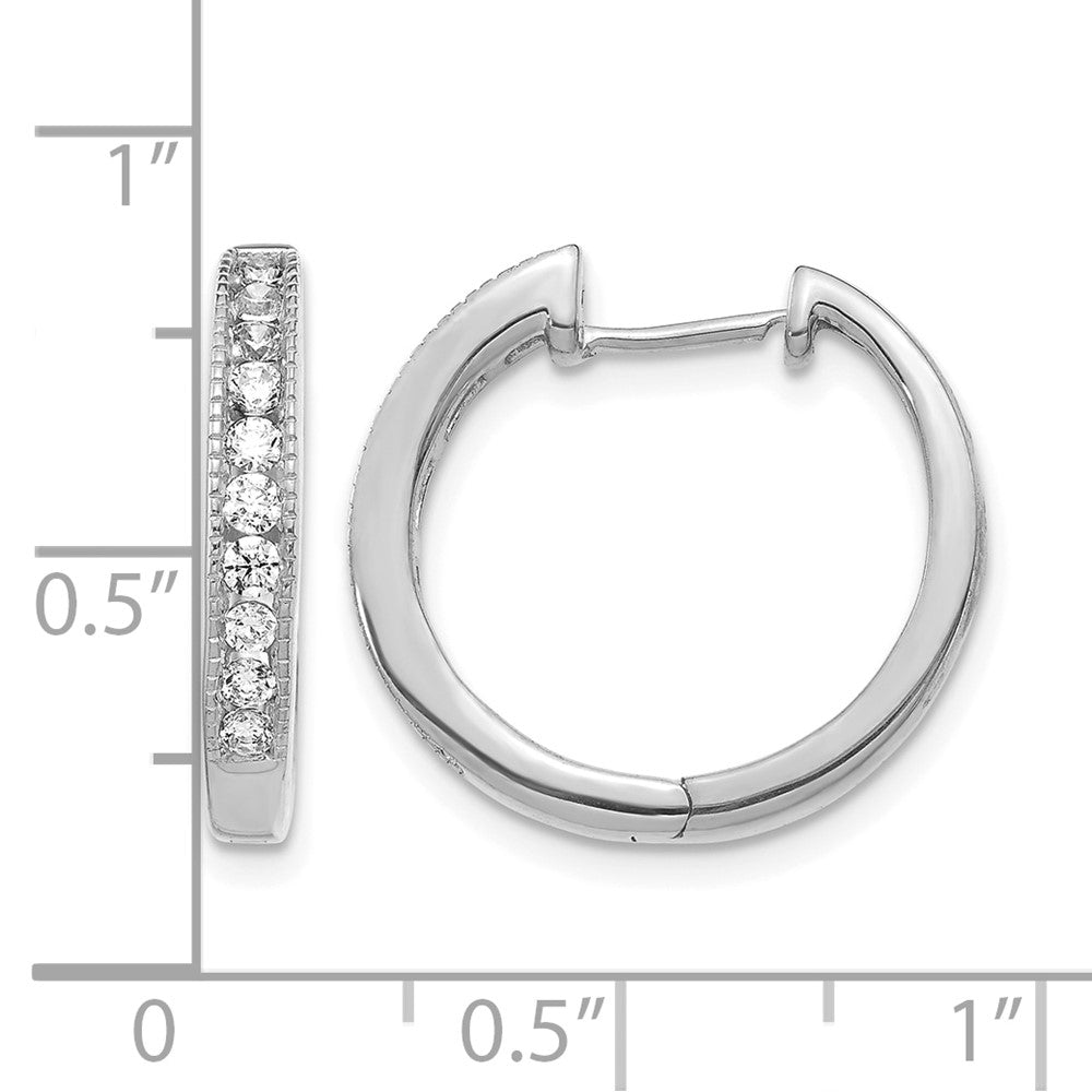 14k White Gold Real Diamond Hinged Hoop Earrings
