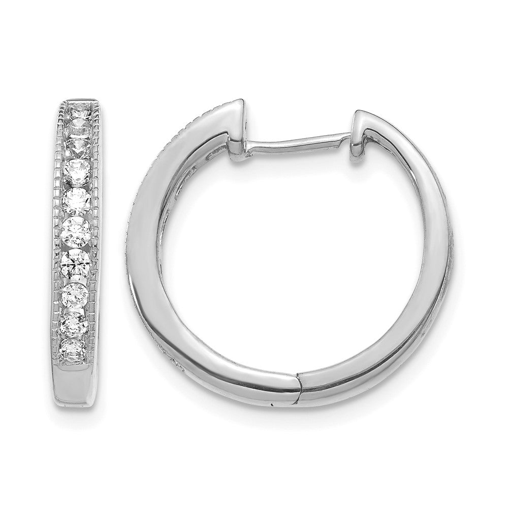 14k White Gold Real Diamond Hinged Hoop Earrings