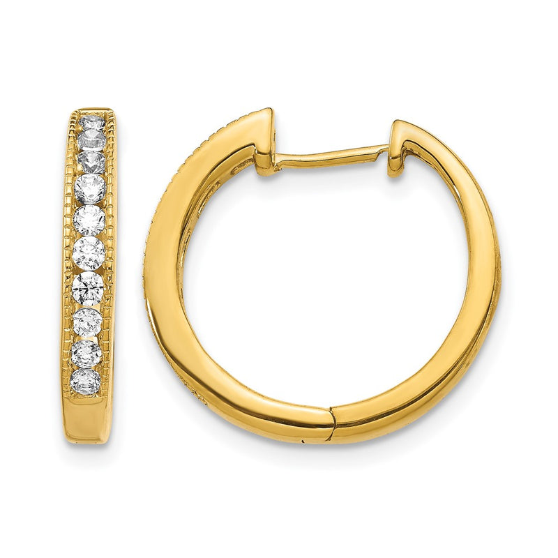14k Yellow Gold Real Diamond Hinged Hoop Earrings