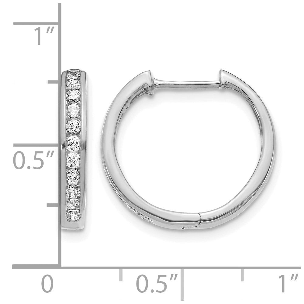14k White Gold Real Diamond Hinged Hoop Earrings