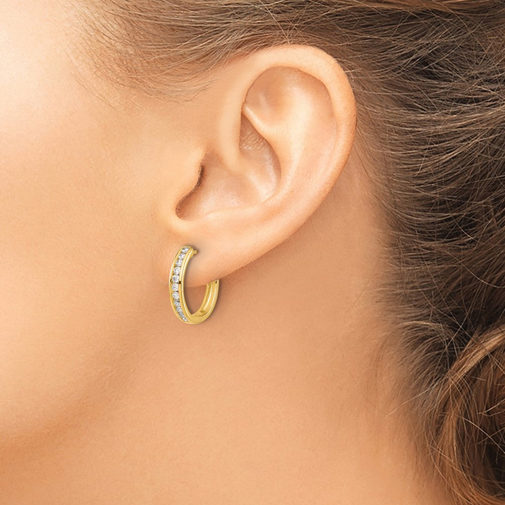 14k Yellow Gold Real Diamond Hinged Hoop Earrings