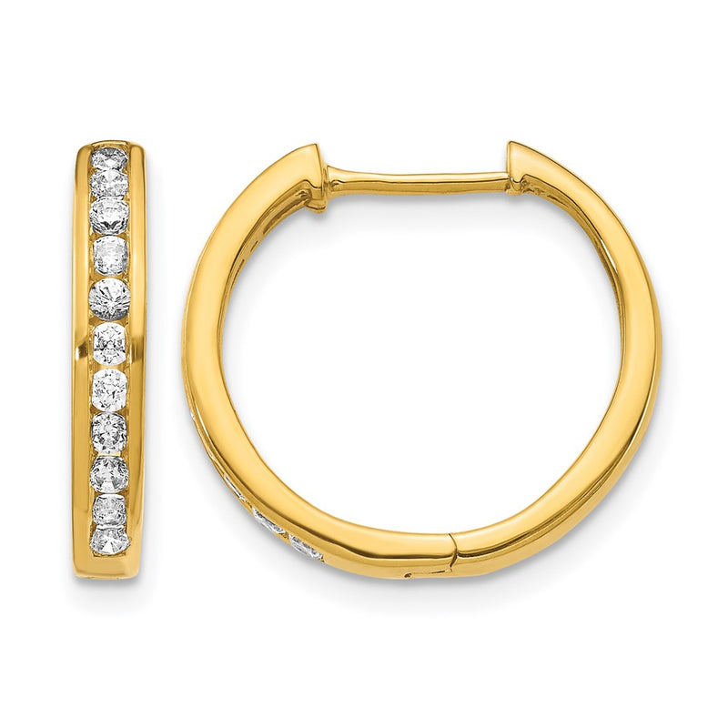 14k Yellow Gold Real Diamond Hinged Hoop Earrings