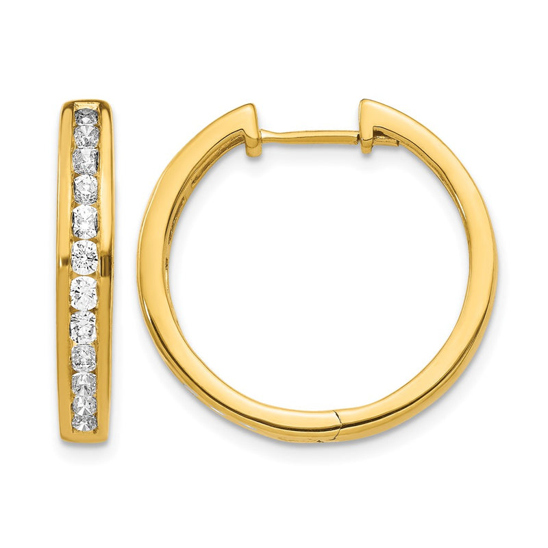 14k Yellow Gold Real Diamond Hinged Hoop Earrings