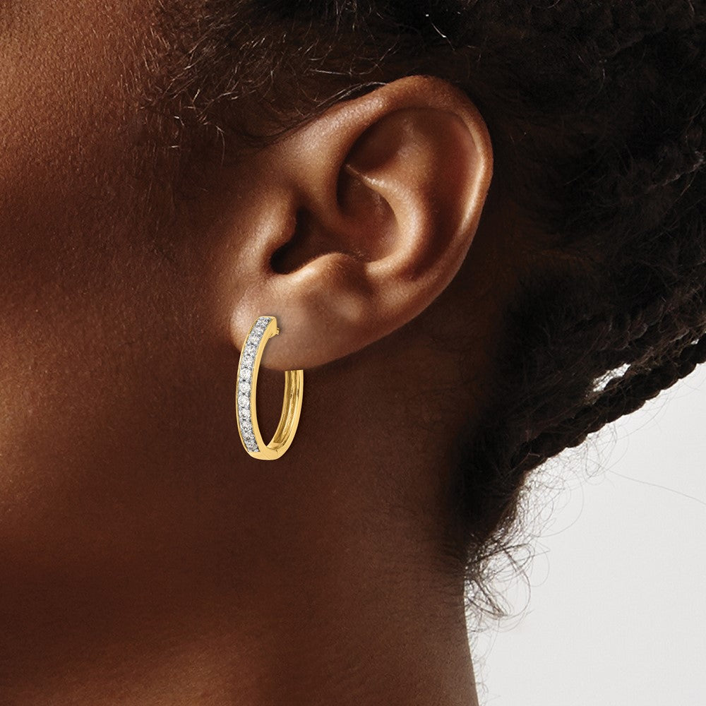 14k Yellow Gold Real Diamond Hinged Hoop Earrings