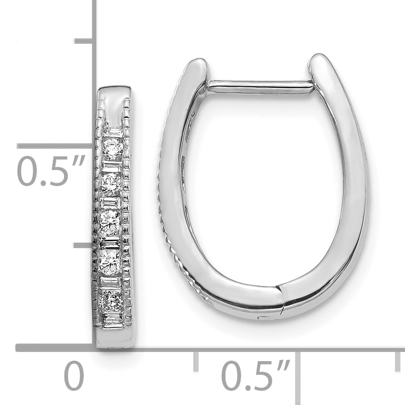 10K White Gold Diamond Oval Hinged Hoop Earrings