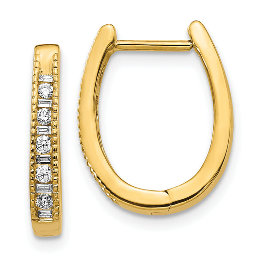 10K Yellow Gold Diamond Oval Hinged Hoop Earrings