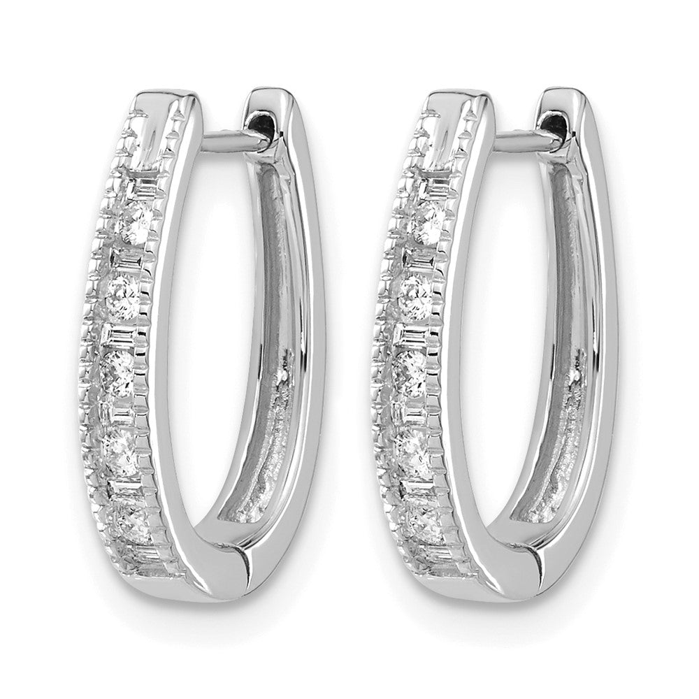 14k White Gold Real Diamond Oval Hinged Hoop Earrings