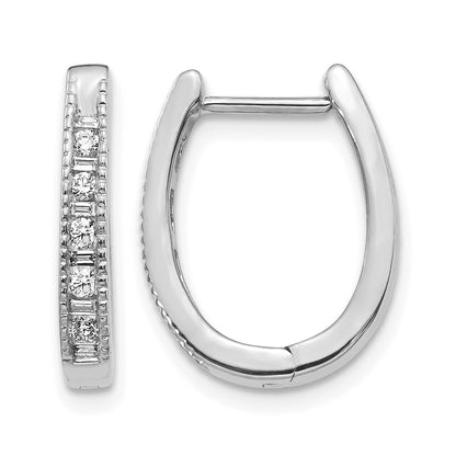 14k White Gold Real Diamond Oval Hinged Hoop Earrings