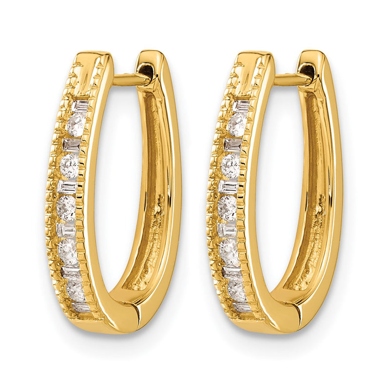 14k Yellow Gold Real Diamond Oval Hinged Hoop Earrings