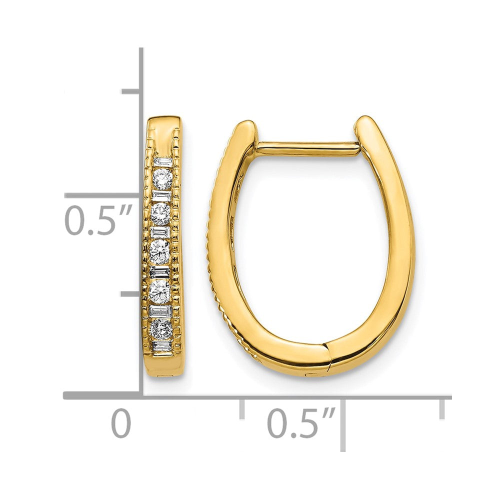 14k Yellow Gold Real Diamond Oval Hinged Hoop Earrings