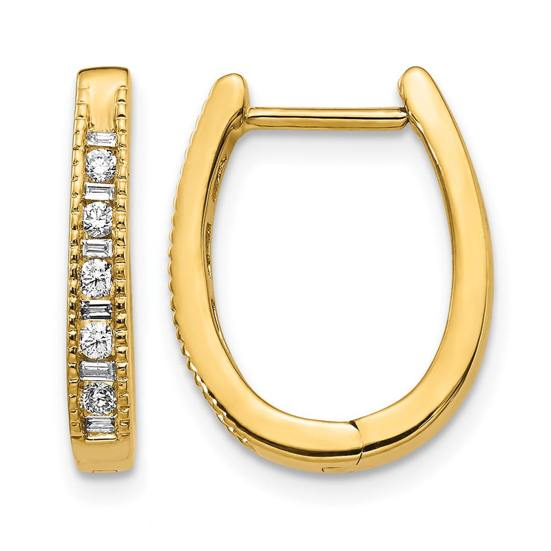 14k Yellow Gold Real Diamond Oval Hinged Hoop Earrings