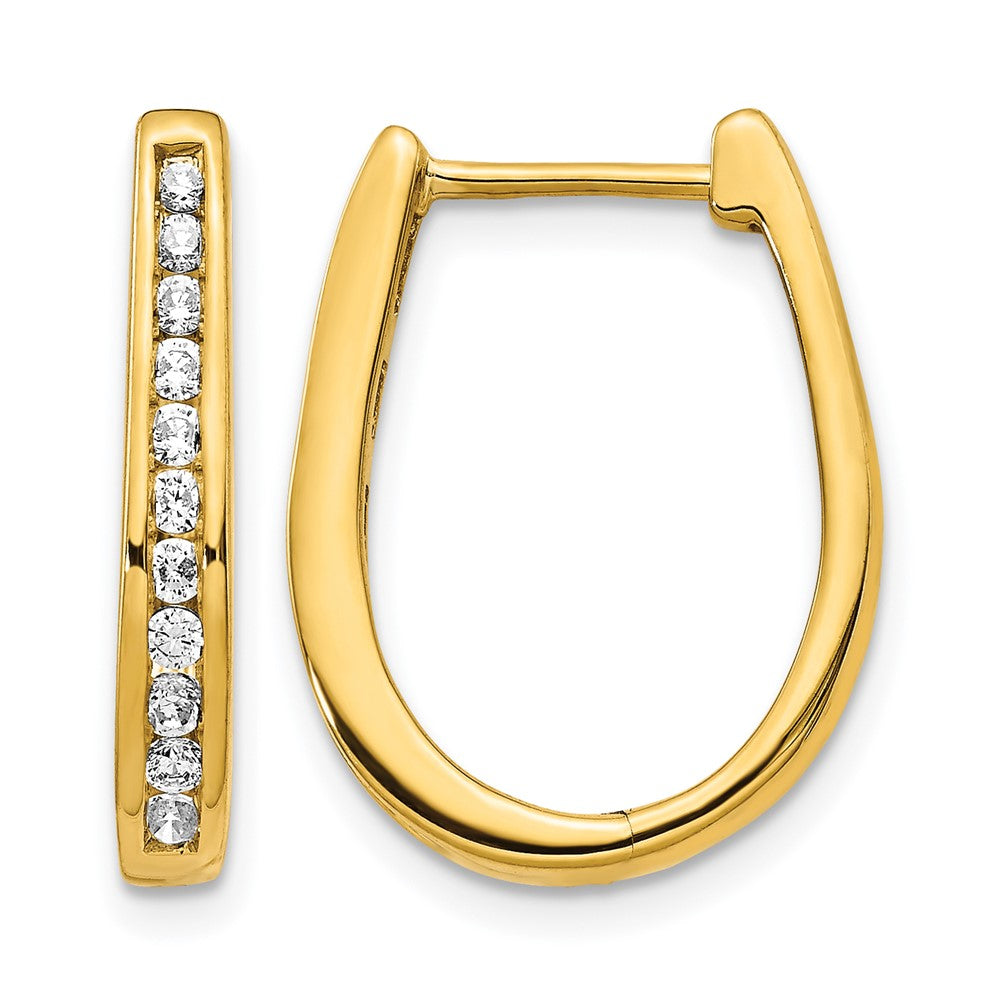 10K Yellow Gold Diamond Oval Hinged Hoop Earrings