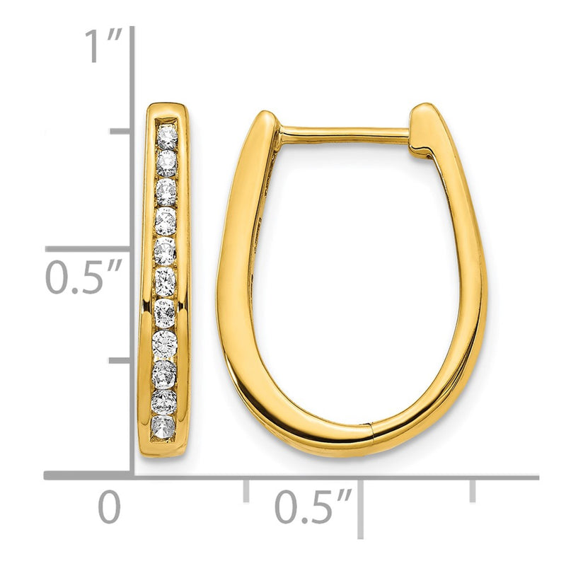 14k Yellow Gold Real Diamond Oval Hinged Hoop Earrings