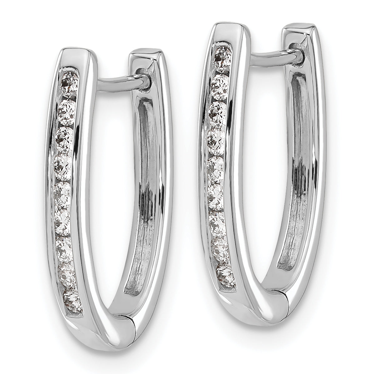 10K White Gold Diamond Oval Hinged Hoop Earrings