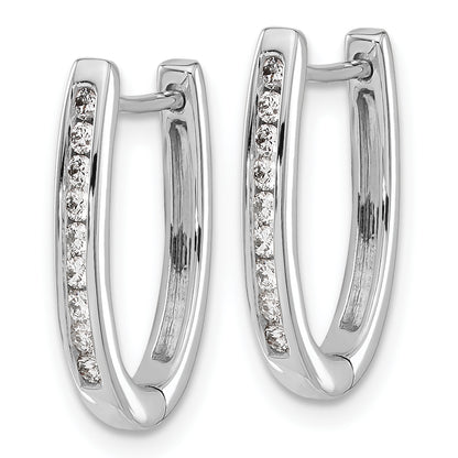 10K White Gold Diamond Oval Hinged Hoop Earrings