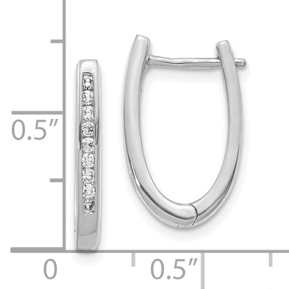 10K White Gold Diamond Oval Hinged Hoop Earrings