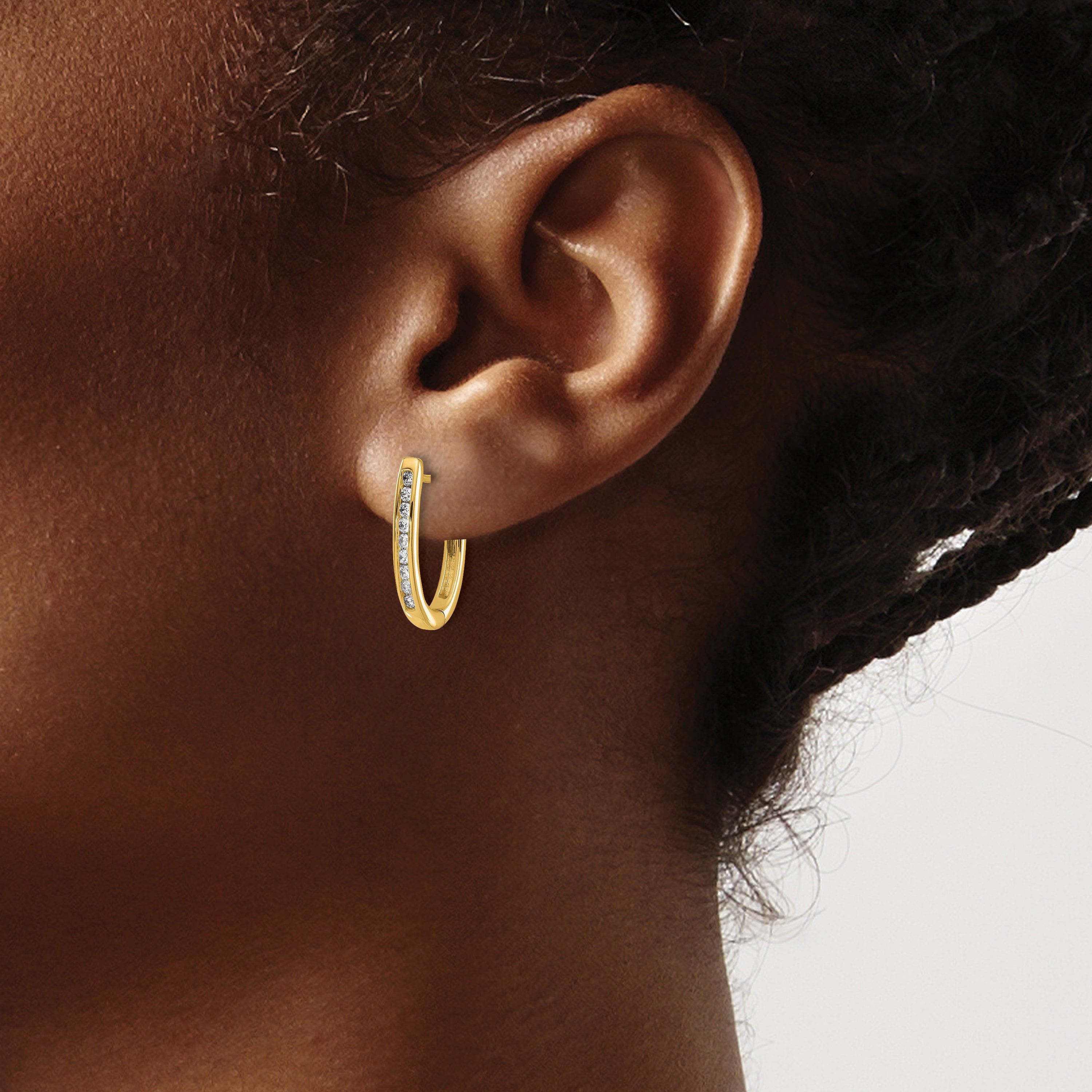 10K Yellow Gold Diamond Oval Hinged Hoop Earrings