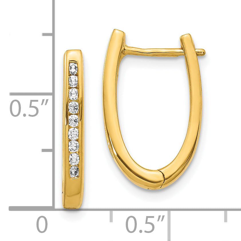 10K Yellow Gold Diamond Oval Hinged Hoop Earrings
