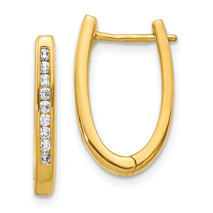 10K Yellow Gold Diamond Oval Hinged Hoop Earrings