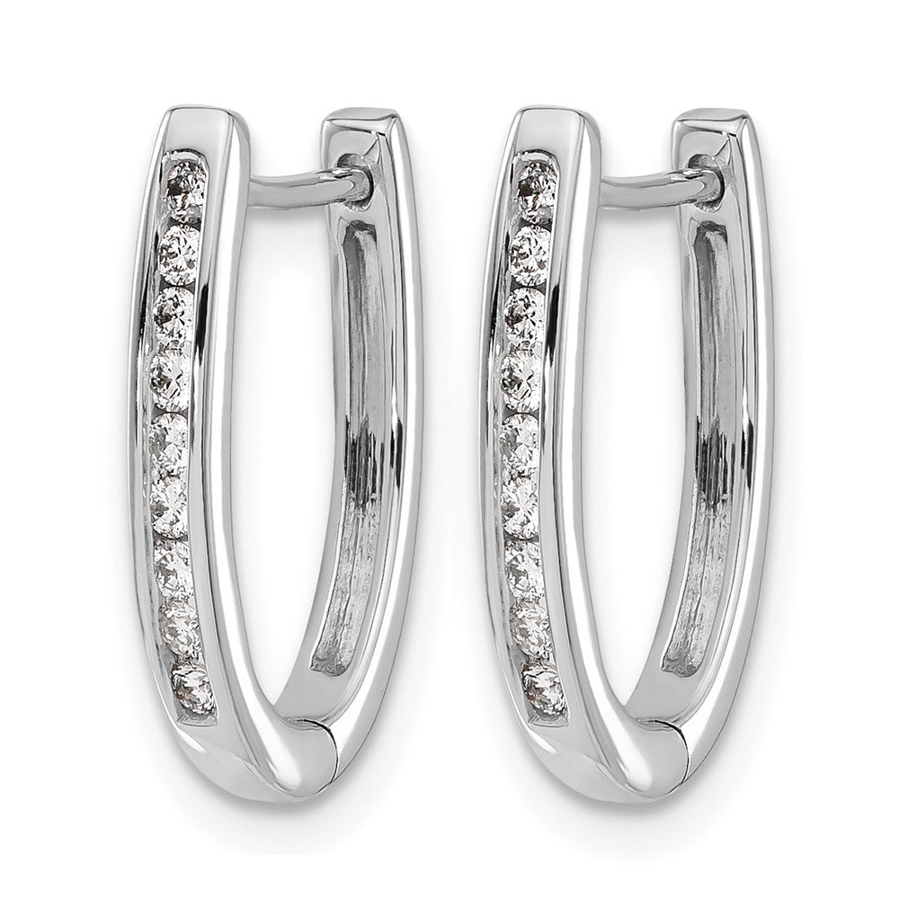 14k White Gold Real Diamond Oval Hinged Hoop Earrings