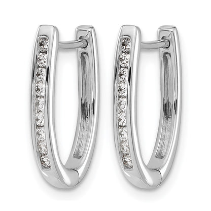 14k White Gold Real Diamond Oval Hinged Hoop Earrings