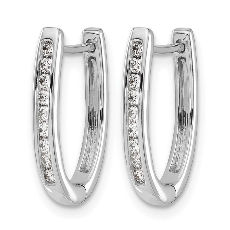 14k White Gold Real Diamond Oval Hinged Hoop Earrings