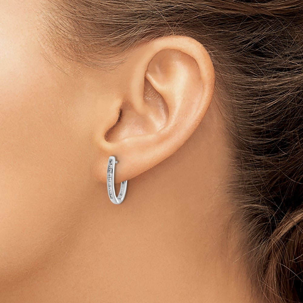 14k White Gold Real Diamond Oval Hinged Hoop Earrings