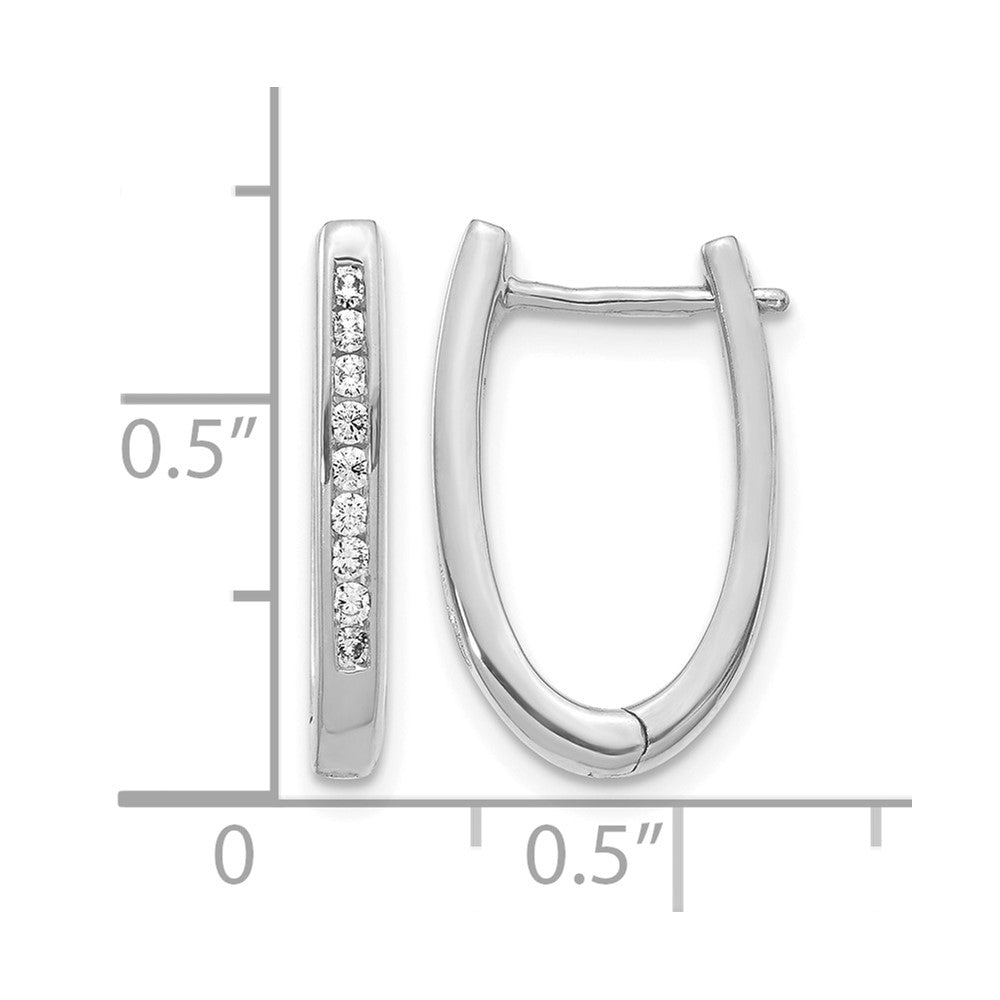 14k White Gold Real Diamond Oval Hinged Hoop Earrings