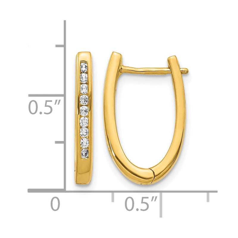 14k Yellow Gold Real Diamond Oval Hinged Hoop Earrings