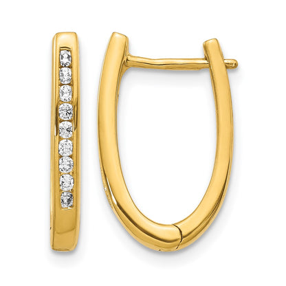 14k Yellow Gold Real Diamond Oval Hinged Hoop Earrings
