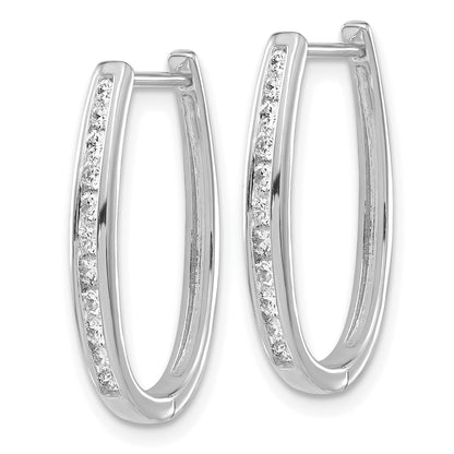 10K White Gold Diamond Oval Hinged Hoop Earrings