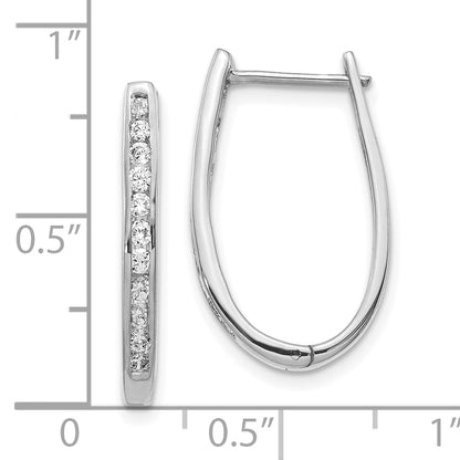 10K White Gold Diamond Oval Hinged Hoop Earrings