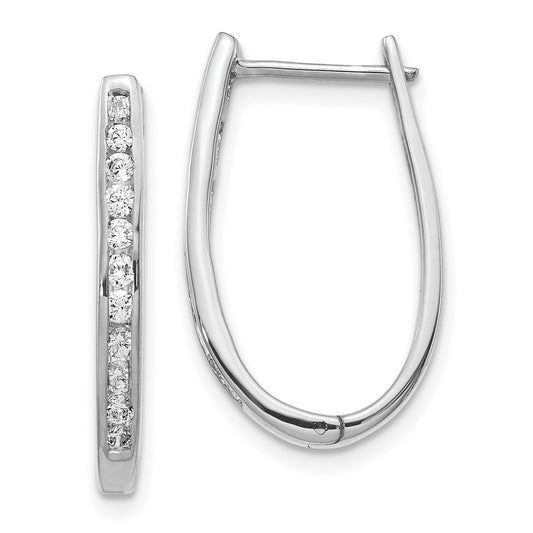 10K White Gold Diamond Oval Hinged Hoop Earrings